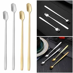 Stainless Spoon Square Teaspoon Long Handle Mixing Stirring Coffee Tea Spoons Dessert Ice Cream Mini Scoop Kitchen Tableware