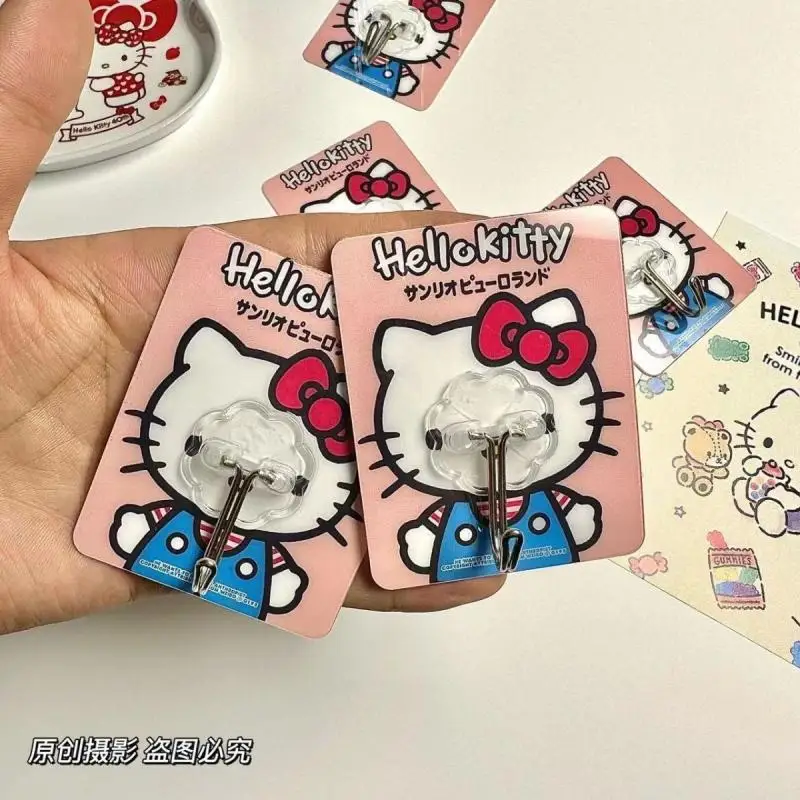 Hello Kitty kait kuat lucu, dekorasi dinding tanpa lubang, perekat kait untuk anak-anak