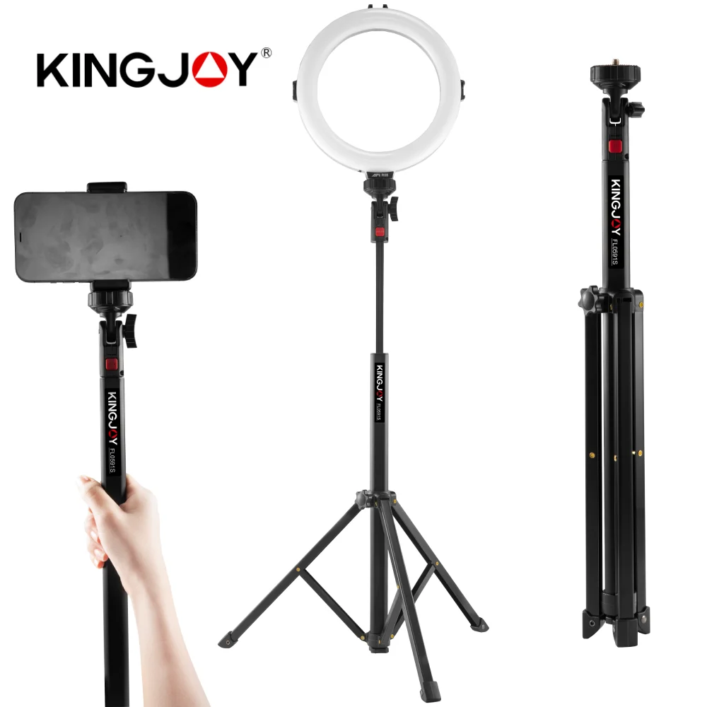 

KINGJOY Lamp Stand Aluminum Tripod Extendable Phone Selfie Stick with Standard 1/4 Screw Head for Ring Light DSLR Camera Tripode