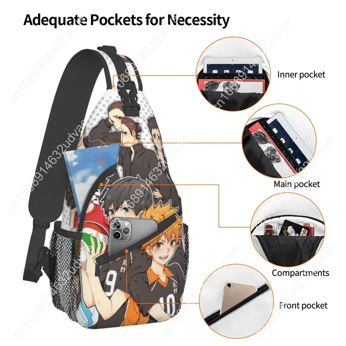 Haikyuu Anime Sling Bag Chest Crossbody Shoulder Backpack Outdoor Sports Daypacks Volleyball Hinata Tanaka Fashion Satchel