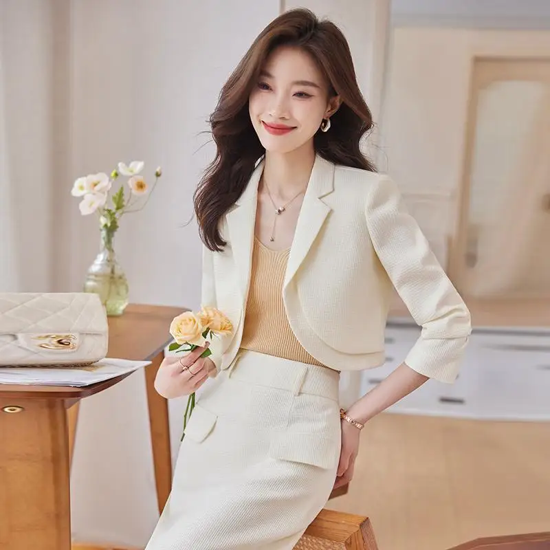 2-B19   Blue short suit jacket for women autumn petite slim fit temperament smalce style goddess style professional suit set