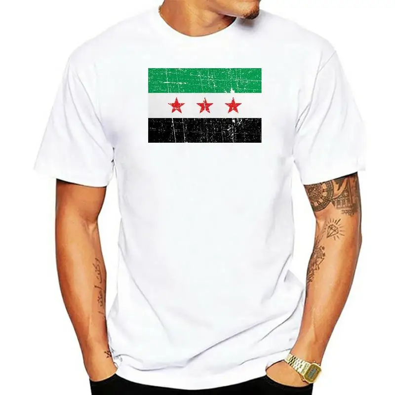 SYRIAN NATIONAL COALITION DISTRESSED LOOK FLAG MENS T SHIRT SYRIA 100% Cotton Short Sleeve O-Neck Tops Tee Shirts