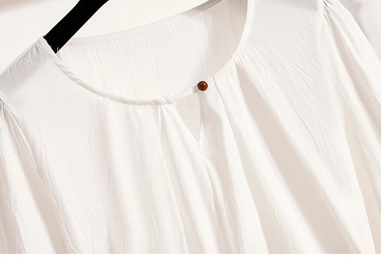2026 Weiße Bluse mit Kordelzug-Taille, langen Ärmeln, lockerem Schnitt, verjüngendem Peplum, Babydoll-Stil, lässiges Top aus Crinkle-Stoff – Detail 10