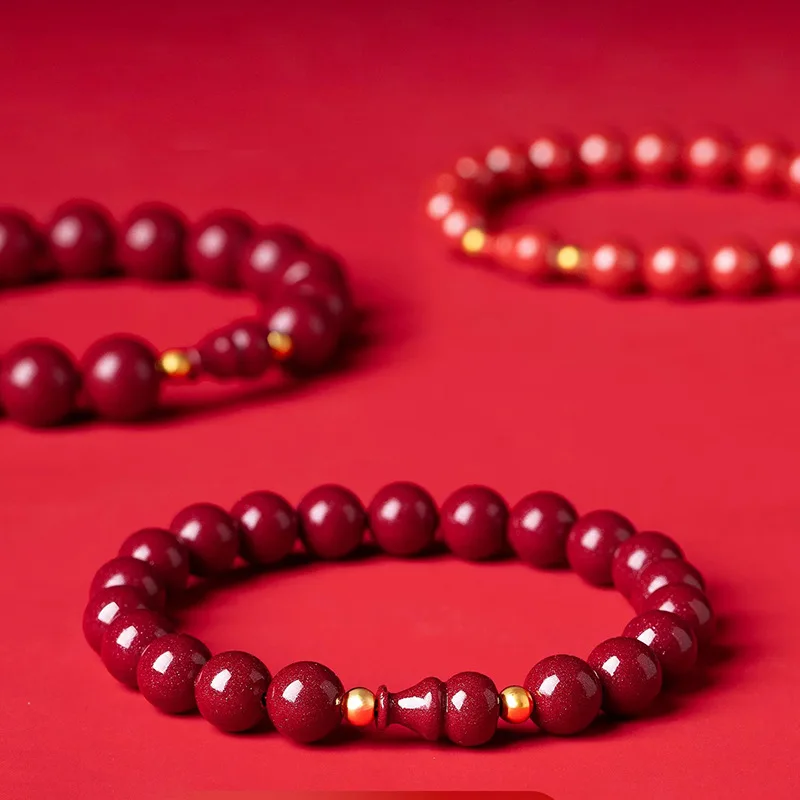 Customized Natural Red Cinnabar Smooth Gourd 6mm Beads Bracelet Jade Hand Weaving Jewellery Fashion Man Woman Luck Amulet Charm