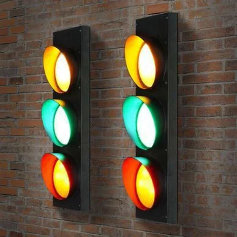 Creative retro industrial style wall lights aisle bar restaurant wrought iron traffic lights indoor decorative lights wall light