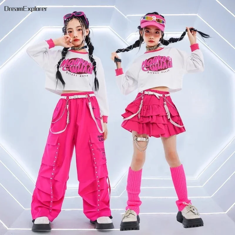 Hip Hop Kids Crop Top Street Dance Cargo Pants Tiered Skirt Girls K-pop Streetwear Child Jazz Costumes Cheerleader Clothes Sets