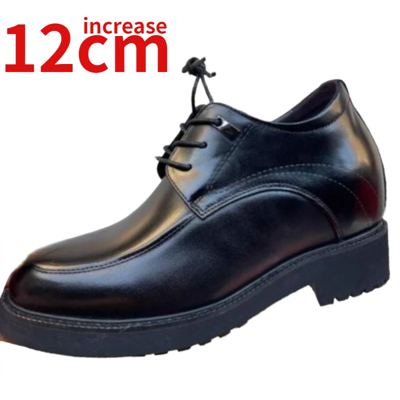 Men's Dress Shoes Increased 12cm Comfortable Height Increasing Design Thick Bottom Elevator Shoes Genuine Leather Wedding Shoes