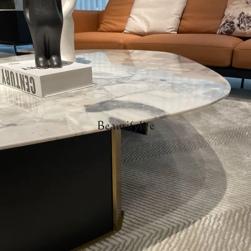 Mesa de centro minimalista, mármol natural de forma especial gris, gran piso plano, muebles grandes para villa de lujo