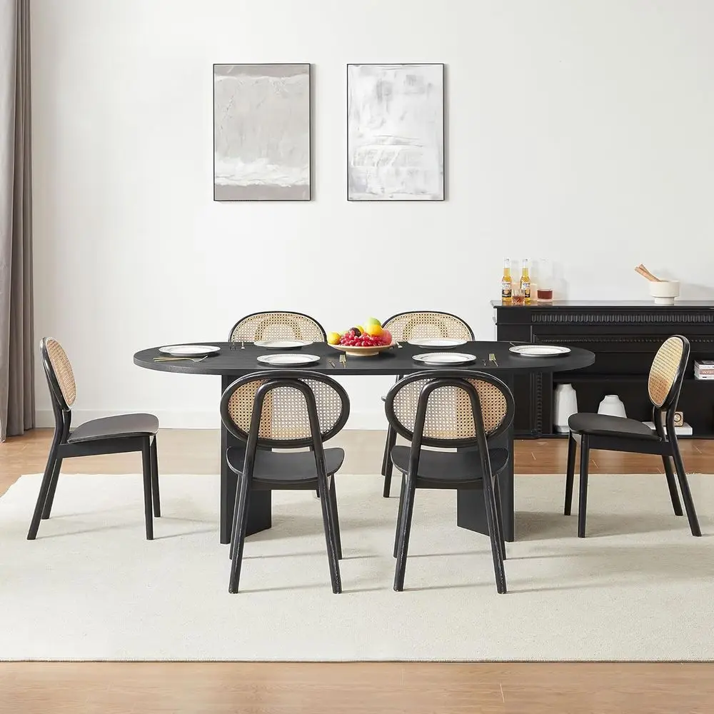 

Elegant 78 Black Oval Dining Table for 6-8 People with Wooden Base