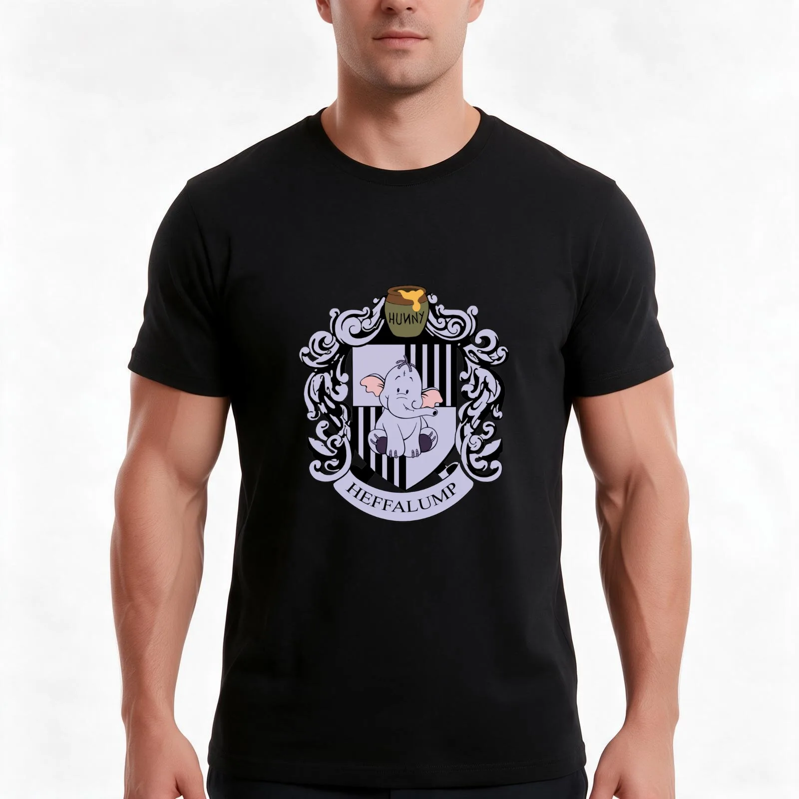 House Heffalump T-Shirt, Summer Casual Cotton Tee, Oversized Streetwear Tops, Vintage Graphic Print, Loose Fit Short Sleeve