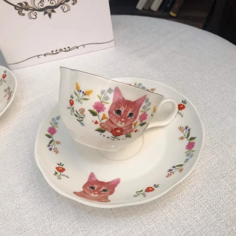 British Cat Coffee Cup with Saucer Porcelain Coffee Mugs High Appearance Level Breakfast Mug Tableware Coffee Dishes Water Cup