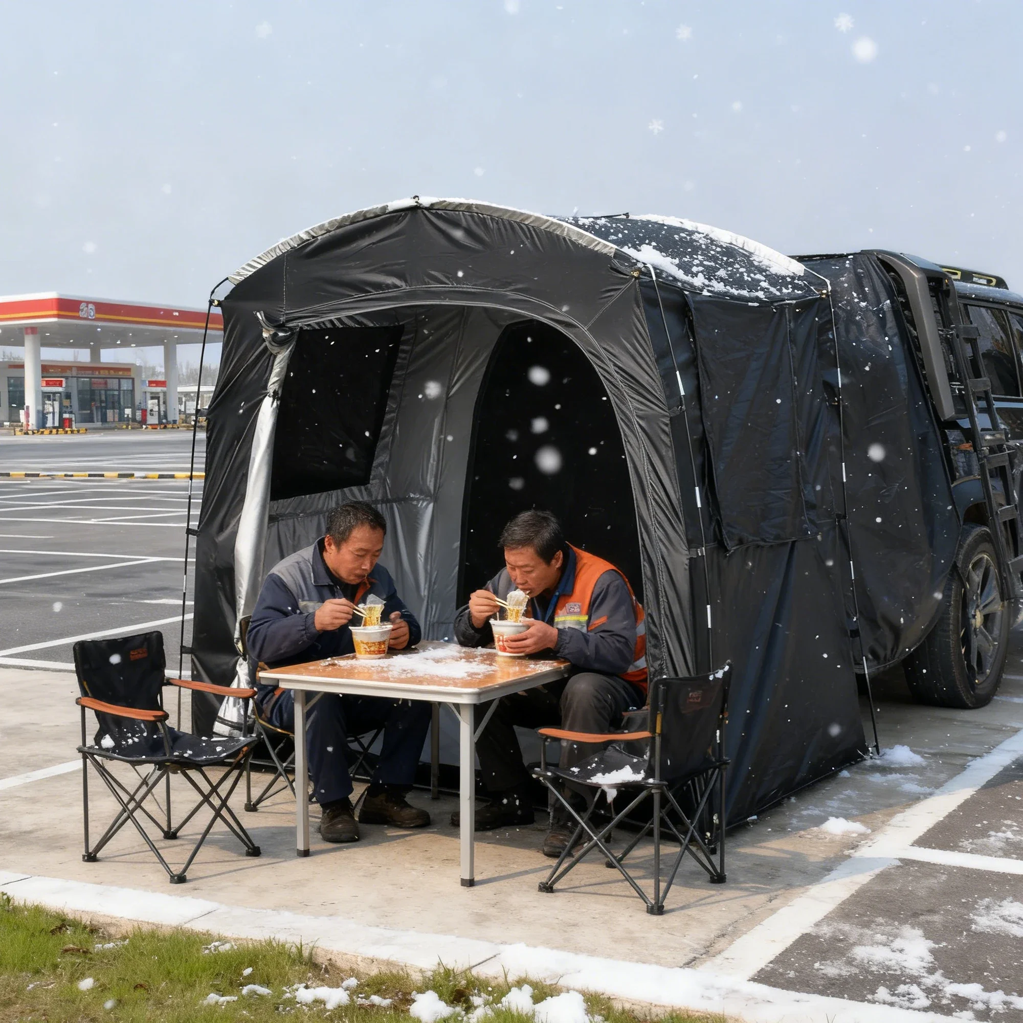 2-3 Person SUV Tailgate Tent with Screen Windows for Quick Rest at Service Areas, Gas Stations & Camping Trips