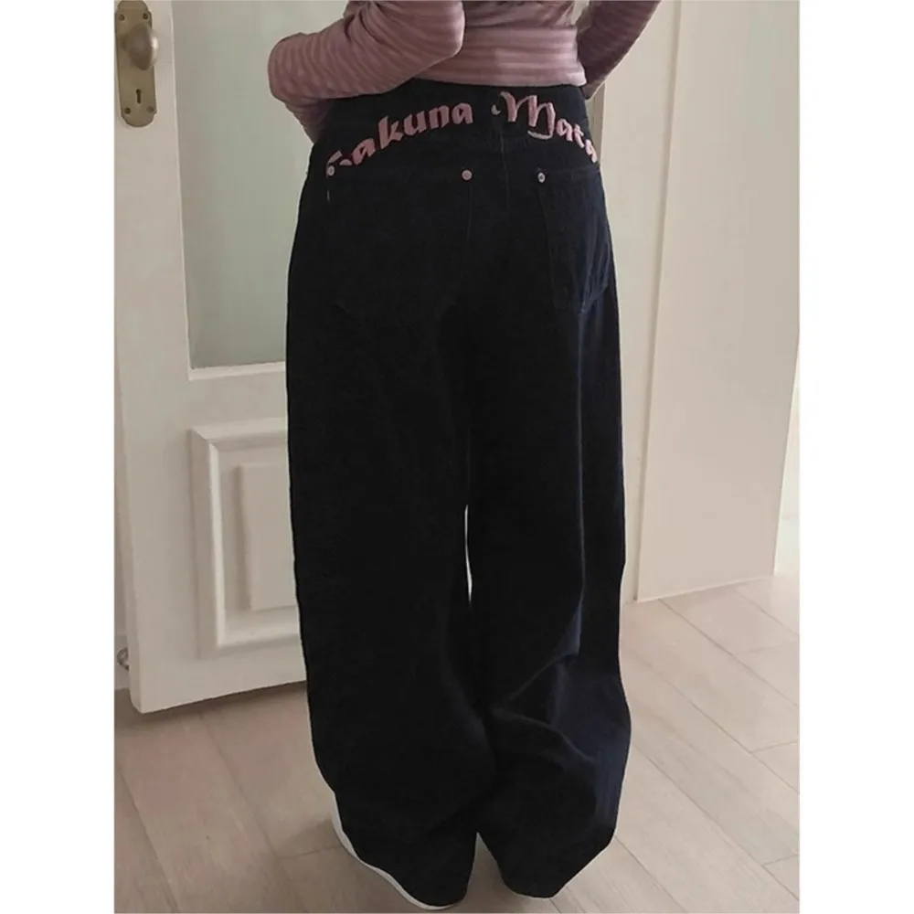 2026 Loose Wide Legs Trouser Jeans For Woman Casual Women's Clothing Street Style All-match Trendy Embroidery Contrast Fashion