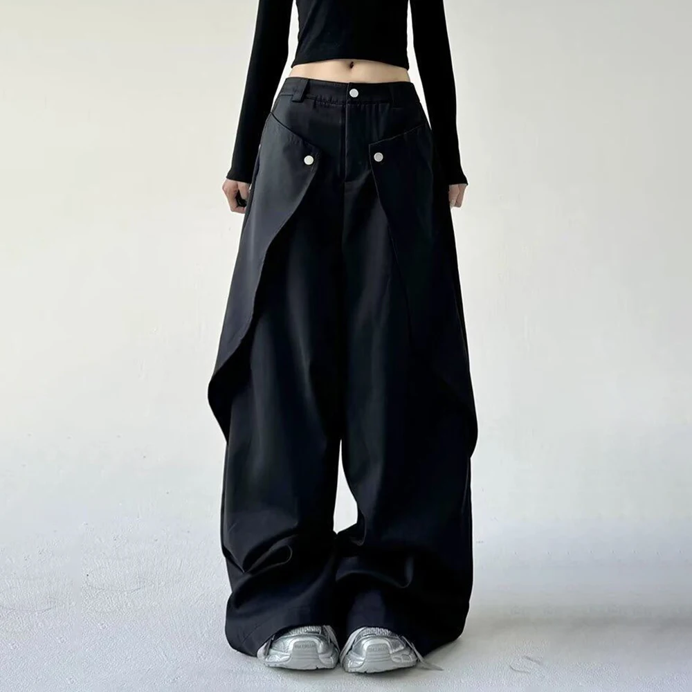 Mens Trousers Stitching Double-Layer Design Casual Pants Streetwear Fashion Grunge Old Money Men Wide-Leg Pants Men'S Wear 2025