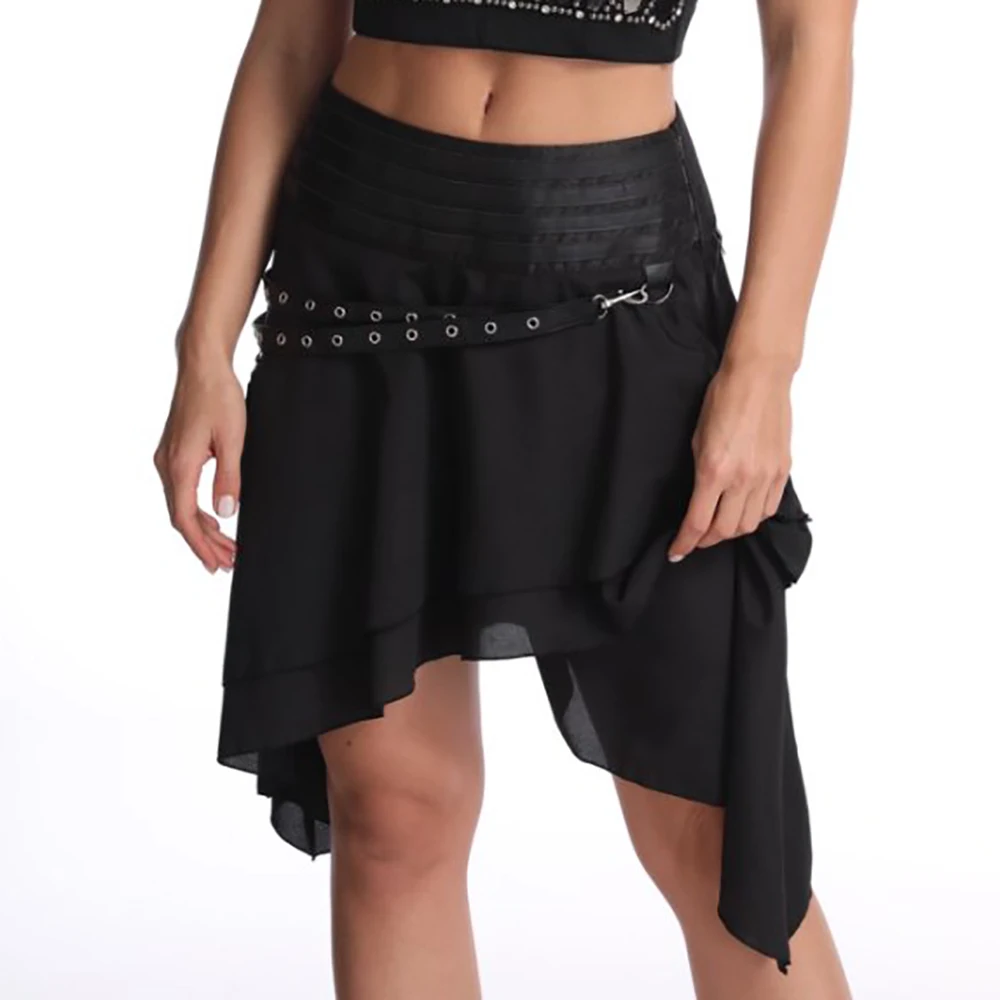 Black Knee-Length Asymmetrical Medieval Vintage Skirt Goth Steampunk Skirts For Woman Victorian Clothes Pirate Cosplay Wear