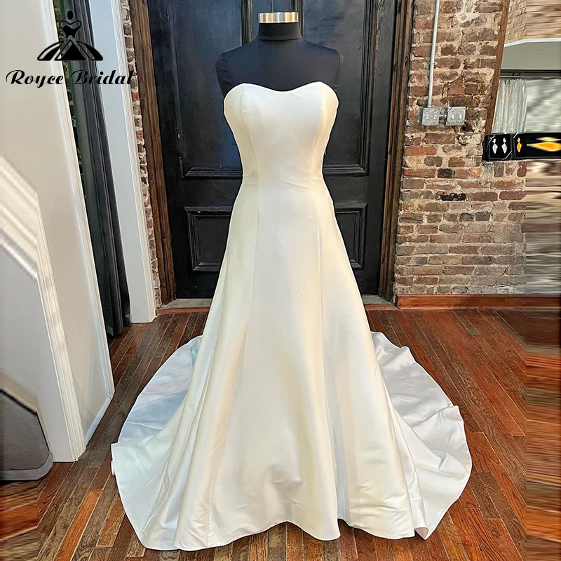 

Simple A-Line Wedding Dress For Women Sexy Sweetheart Sleeveless Backless Button Bridal Gowns Soft Satin Sweep vestidos de novia