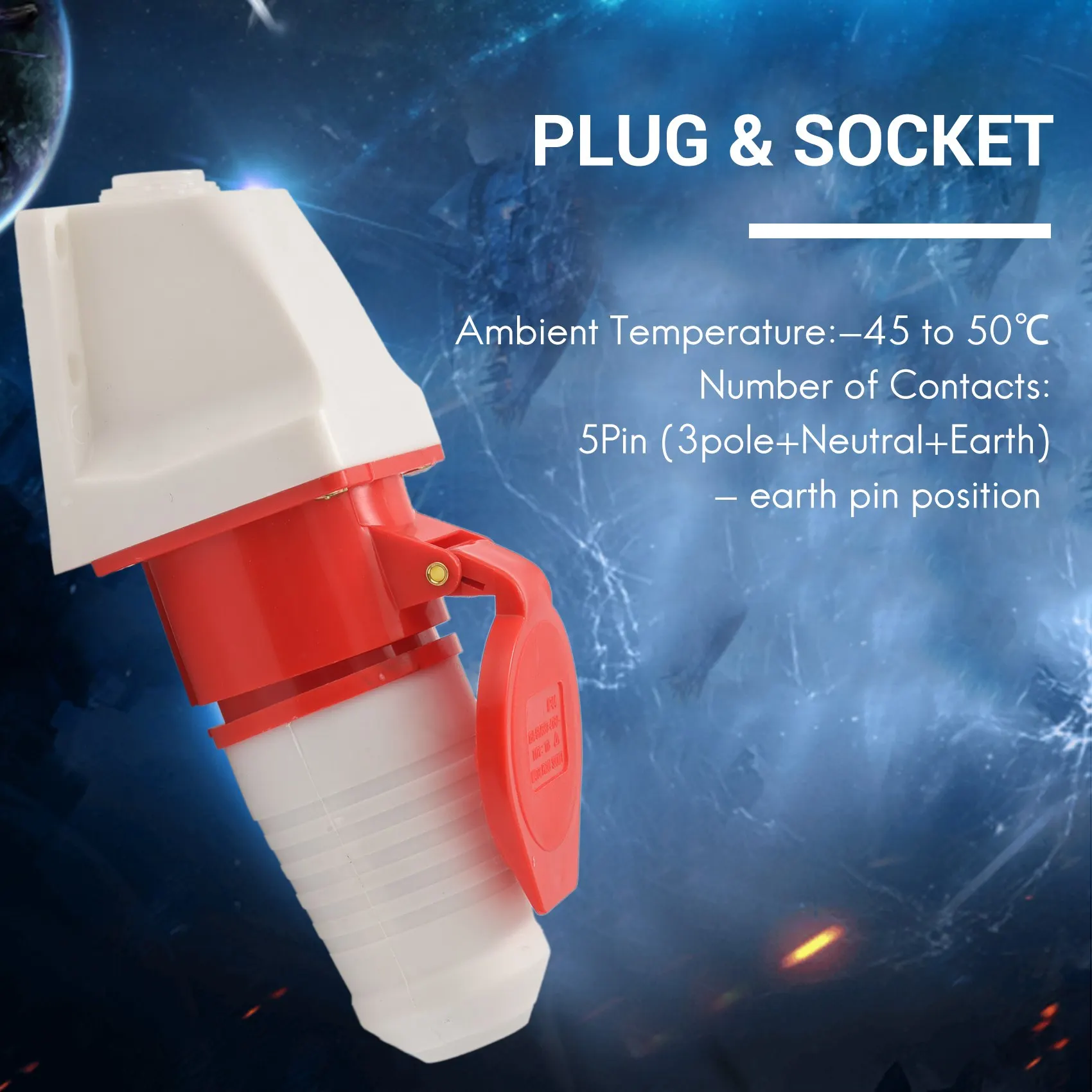 AT13 16- А 5-контактная вилка и розетка, защищенная от атмосферных воздействий, IP44, 3 фазы, 380–415 В, 3 P + N + Земля, 16 А