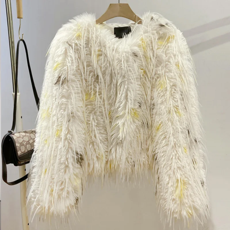 Tassel Warm Faux Women Fur Coat Loose White Purple Coat Female Jacket Fur Autumn Winter Shaggy Outerwear Artificial Fur Jackets