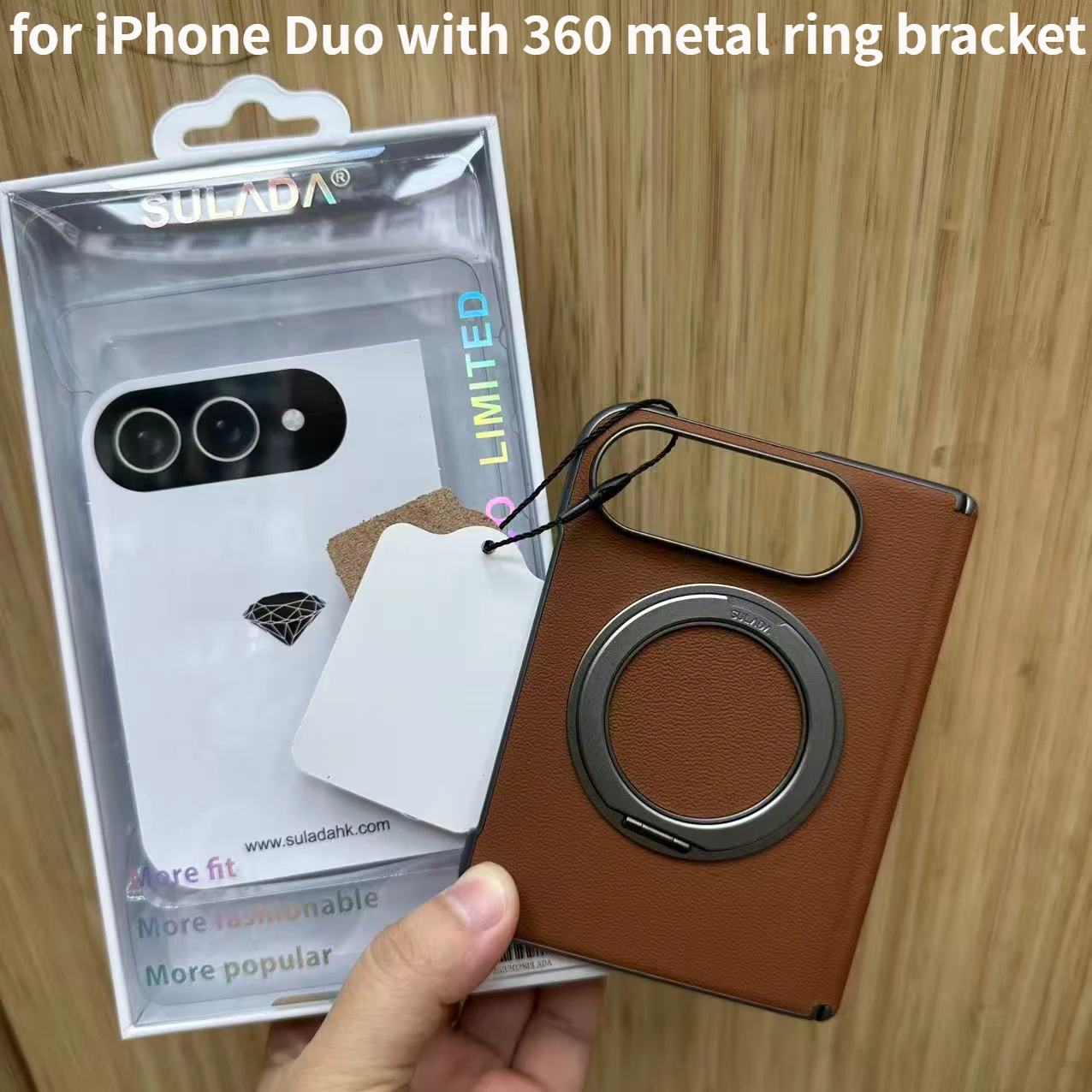 Business ultra-thin magnetic hinge back cover Luxury leather magnetic protective case for iPhone Duo with 360 metal ring bracket