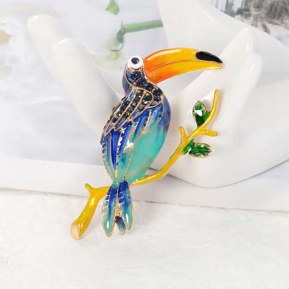 Enamel Bird Brooch Rhinestone Bird Brooch for Collar Sweater Bag Decoration Perching Bird Shape Jewelry Clothes Pin