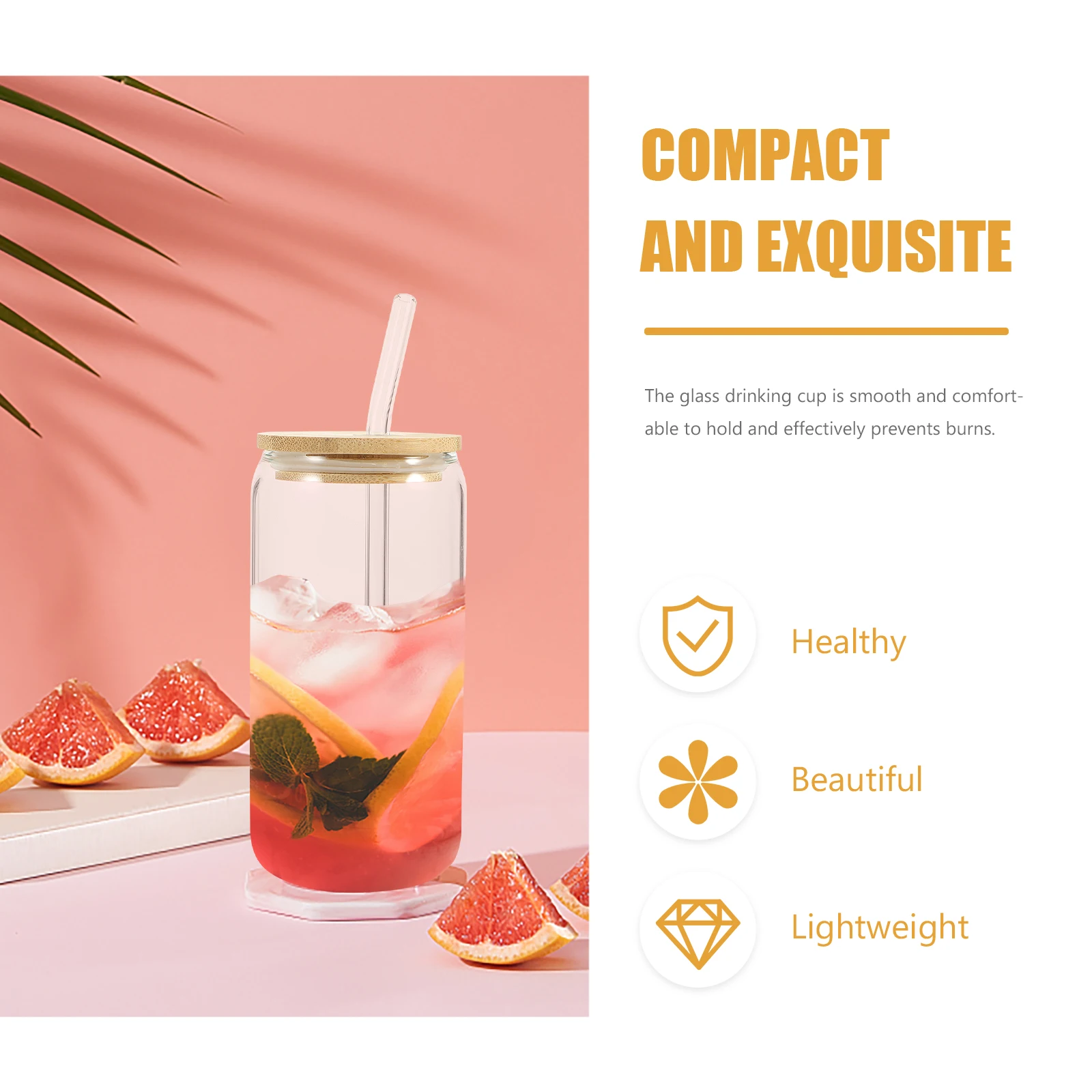 

High Temperature Resistant Glass Cup 500ml Bamboo Lid Straight Straw Transparent Tumbler Coffee Tea Drink Kitchen Bar