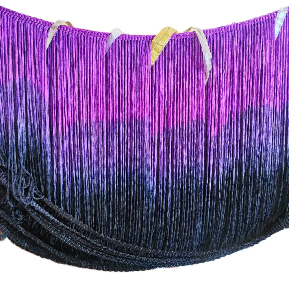 10 Yds Latin Fringe Tassel Dip Dye Ombre Soft Rayon Macrame Dance Dress Trimming Samba Skirt Tassel Purple black 25cm