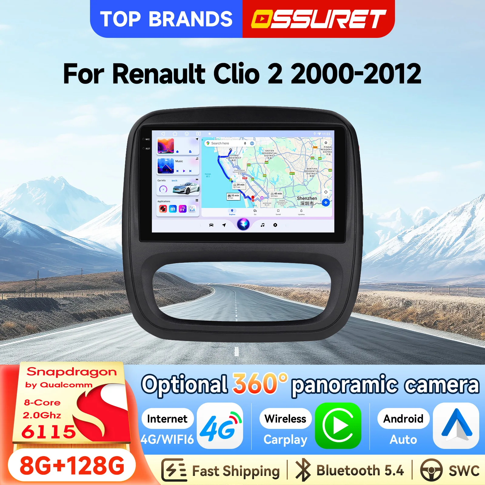 OSSURET Schneller Versand 9 Zoll 2 Din Android 15 Autoradio für Renault Trafic 3 2014-2021 für Opel Vivaro B 2014-2018 Autoradio CarPlay Android Auto Optional 360 °   Kamera-Videoplayer mit Bluetooth,