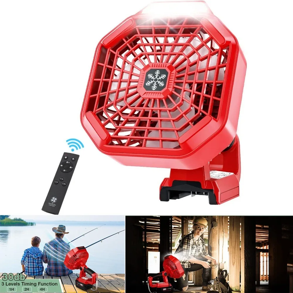 

Portable Cordless Jobsite Fan with Remote Outdoor Rechargeable USB Desk Camping Fan for Milwaukee 18V Li-ion Battery Lamp