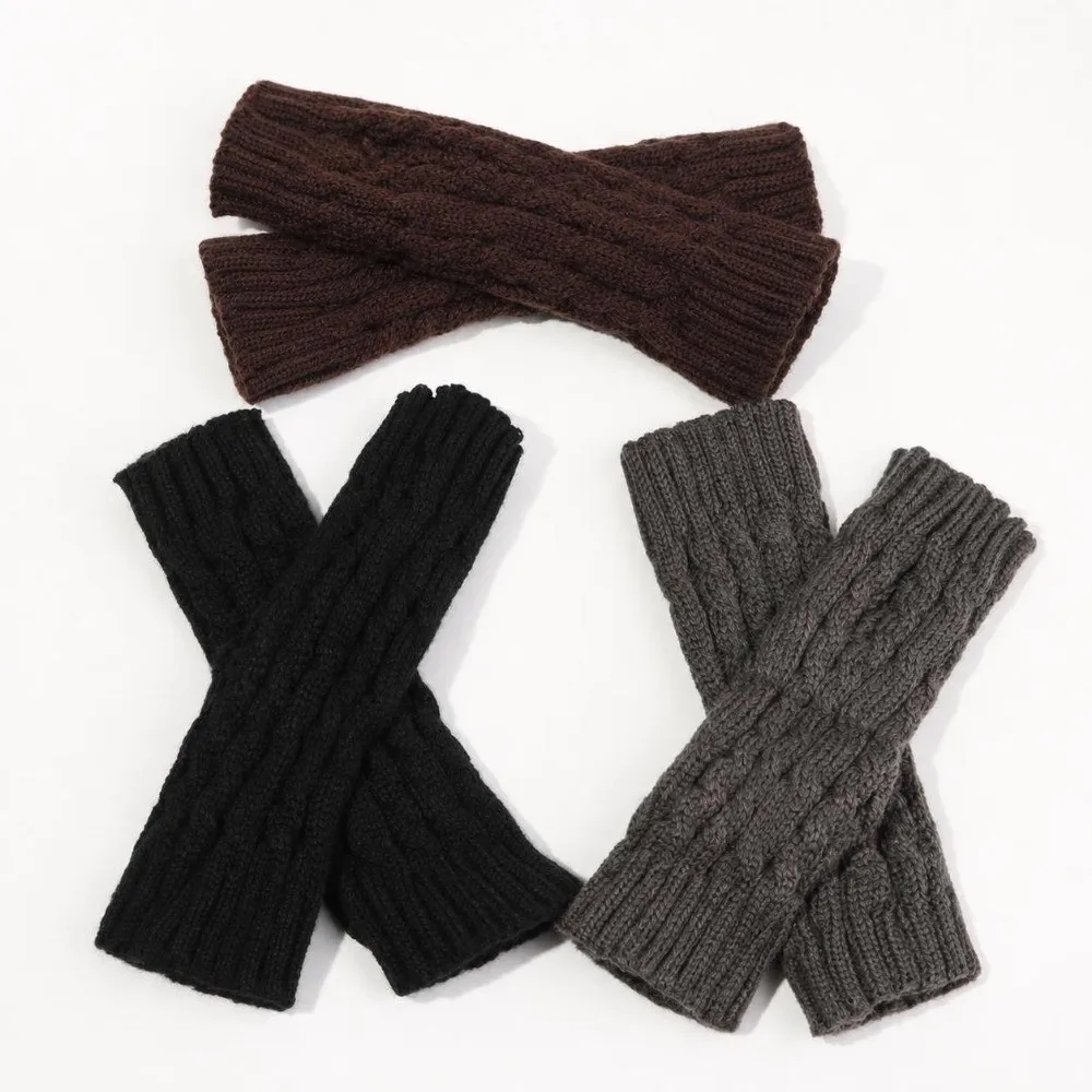 Winter Arm Warmers Fingerless Gloves Thick Warm Elastic Button Mitten Twist Long Knitted Gloves