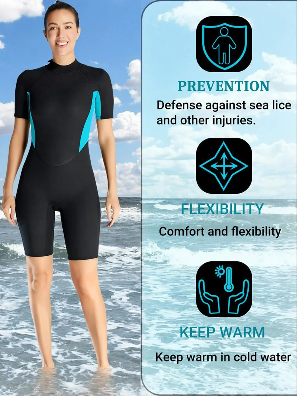 3 mm Damen Shorty Neoprenanzug Neopren Einteiler Sport Badeanzüge Reißverschluss hinten Taucheranzug Schnorcheln Surfen Kajakfahren Kurzarm – Detail 2