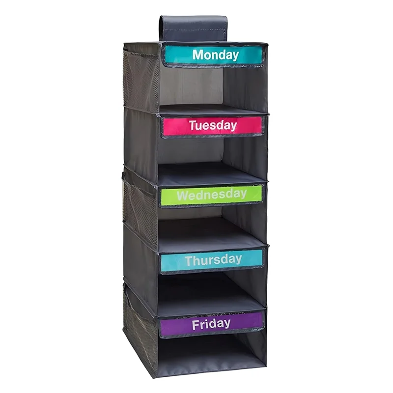 منظم خزانة AT43 مع 5 أرفف و5 جيوب جانبية منظم ملابس أسبوعي مع أرفف تخزين معلقة يومية #1