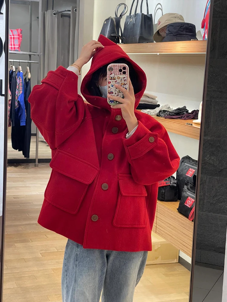 Chapeau de sorcière Sle bouton manteau dames chaud vêtements d'extérieur en coton Festival rouge couches amples longue Sve manteau mi-long