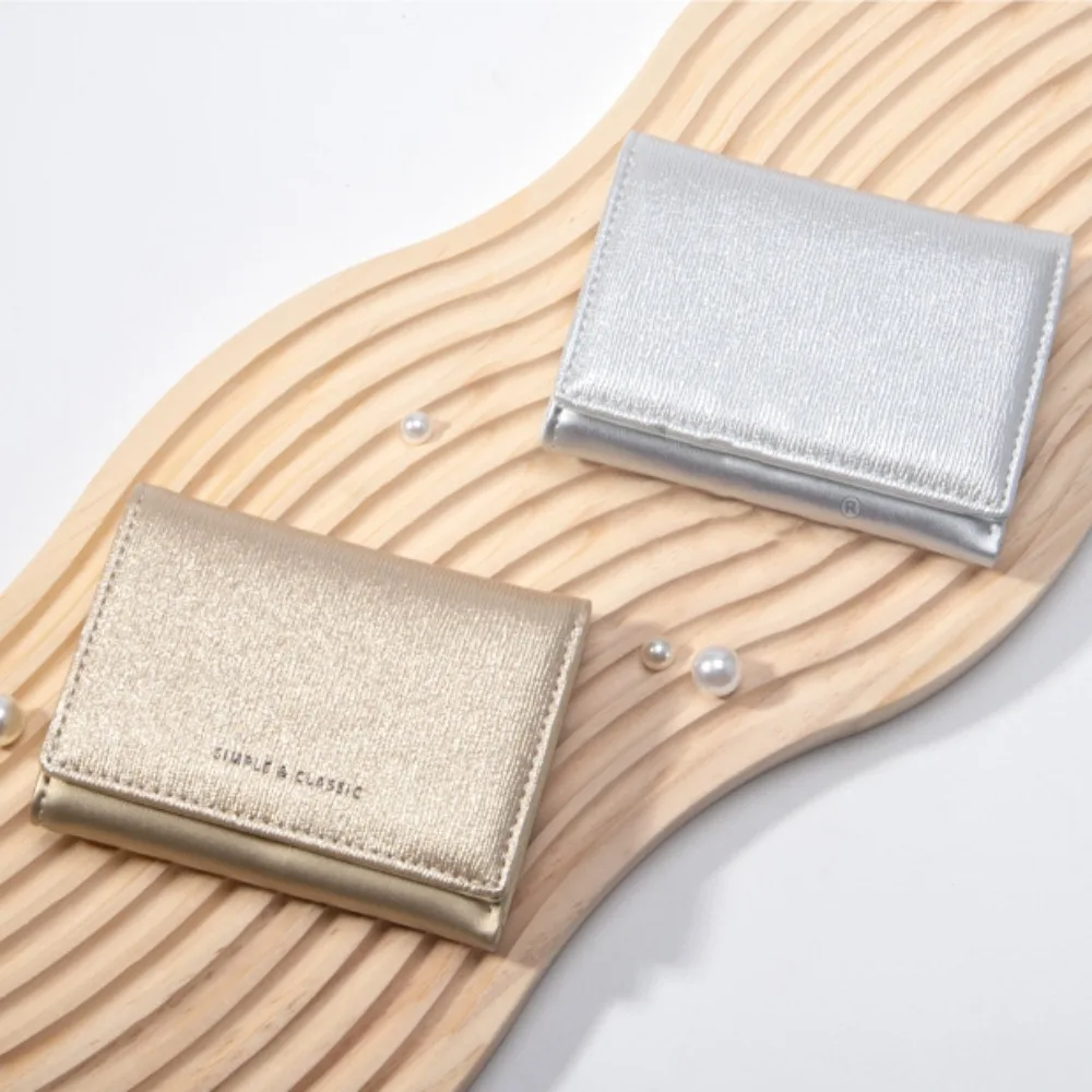 Simple Shiny Trifold Walle Causal Pearlescent Women Short Wallet Handbag Solid Color Folding Wallet Daily