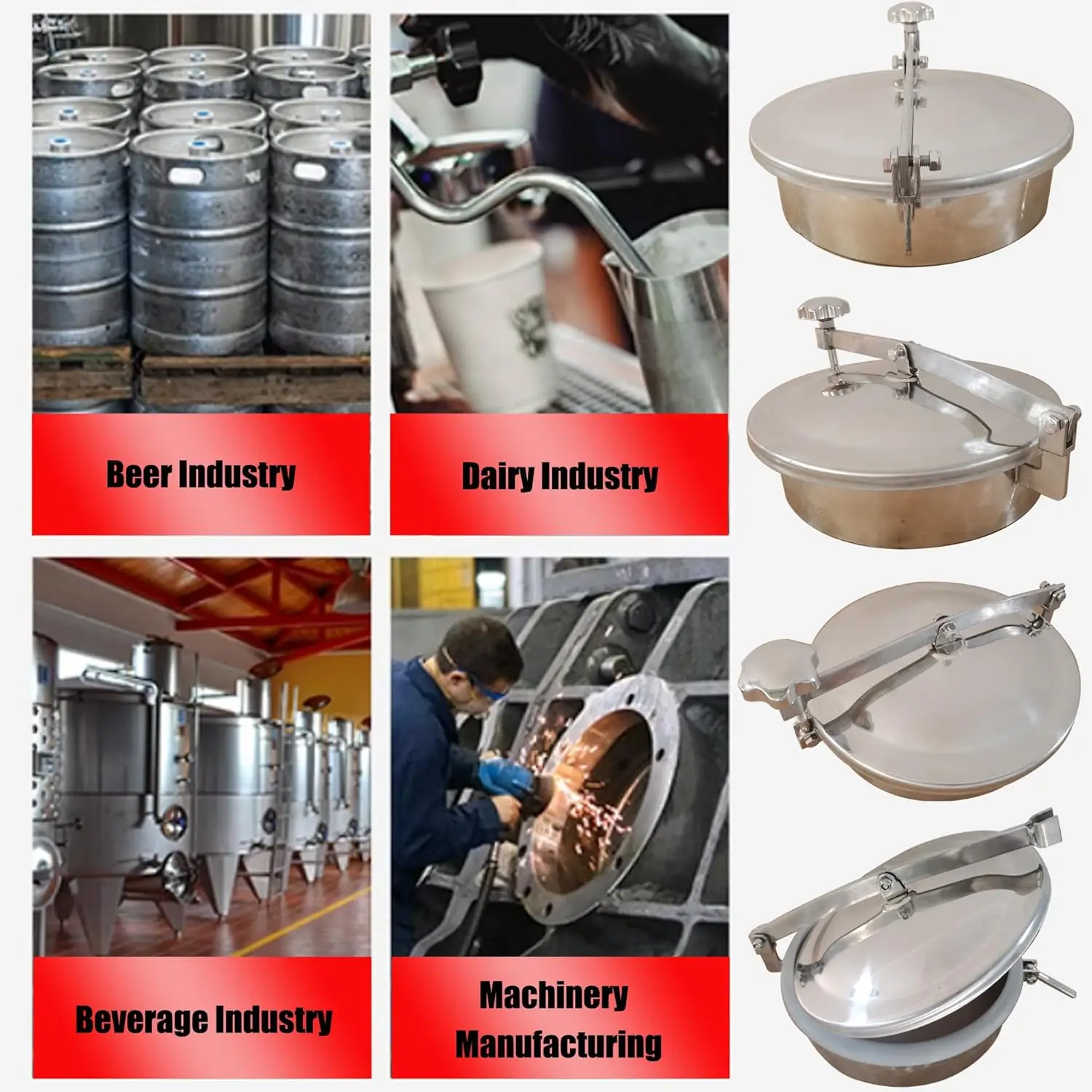 فتحة دائرية من الفولاذ المقاوم للصدأ 304 مقاس 300 مم (11.8 بوصة)، مدخل جوي، باب خزان دائري ذو سطح مصقول للأغذية والمشروبات