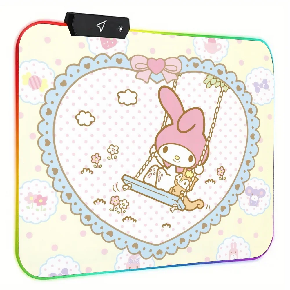 Cute My M-Melody Mousepad RGB Small Size Gaming Mouse Pad With LED Light Desk Mat Super Smooth Non-slip Rubber Bottom