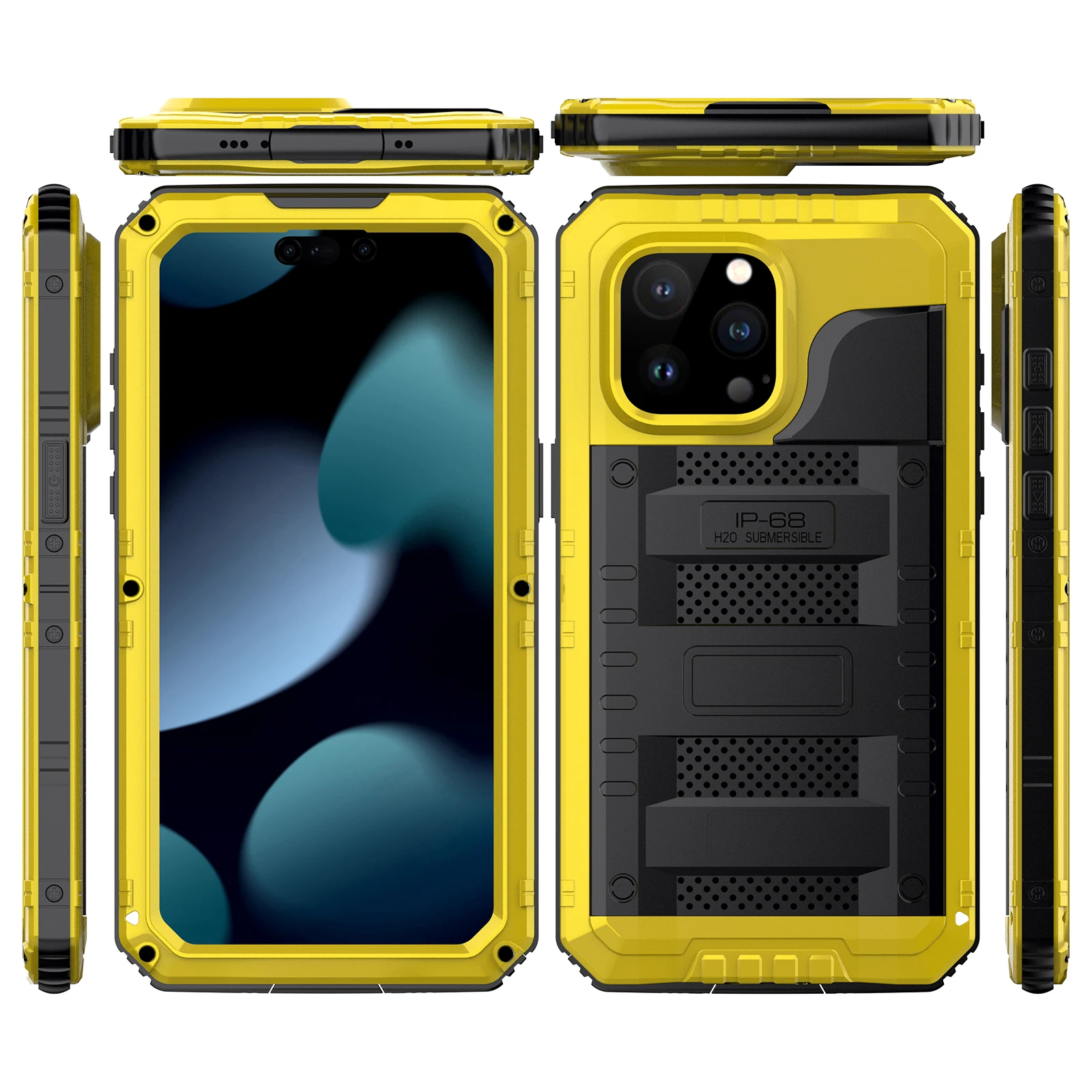 

Yellow Waterproof Case For iPhone 15 Pro & 15 Pro Max Shock proof Compatible with Dustproof