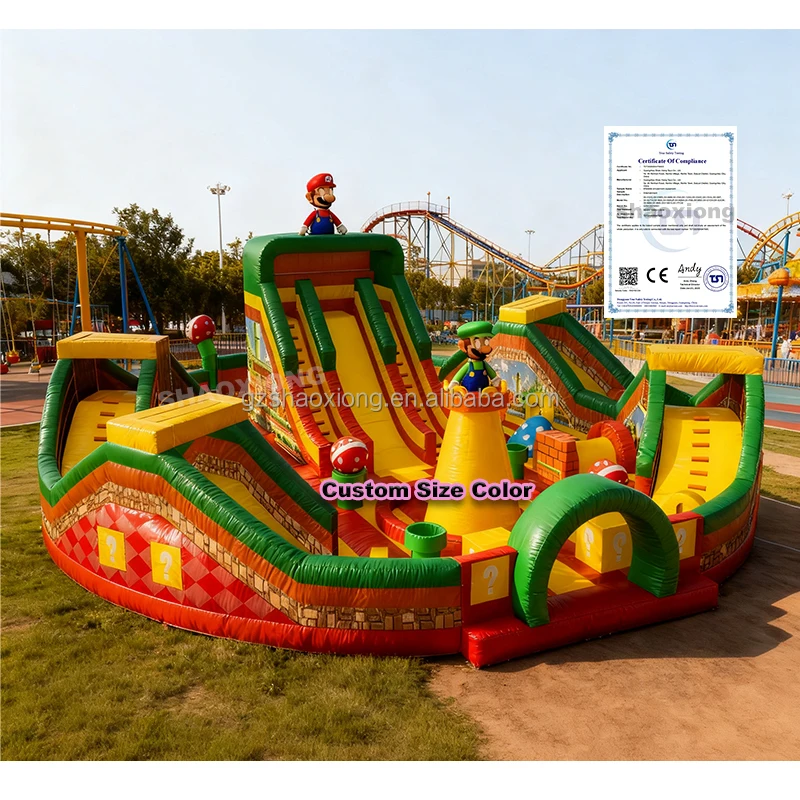 Commercial Cartoon Theme Playground Inflatable Amusement Bouncy Castle with Slide for Kids Inflatable Park Obstacle Course Combo
