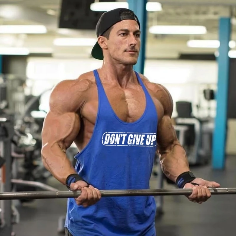 Camiseta deportiva para culturismo para hombre, sin mangas, con estampado de espalda cruzada, correa fina, transpirable para entrenamiento de gimnasia, levantamiento de pesas