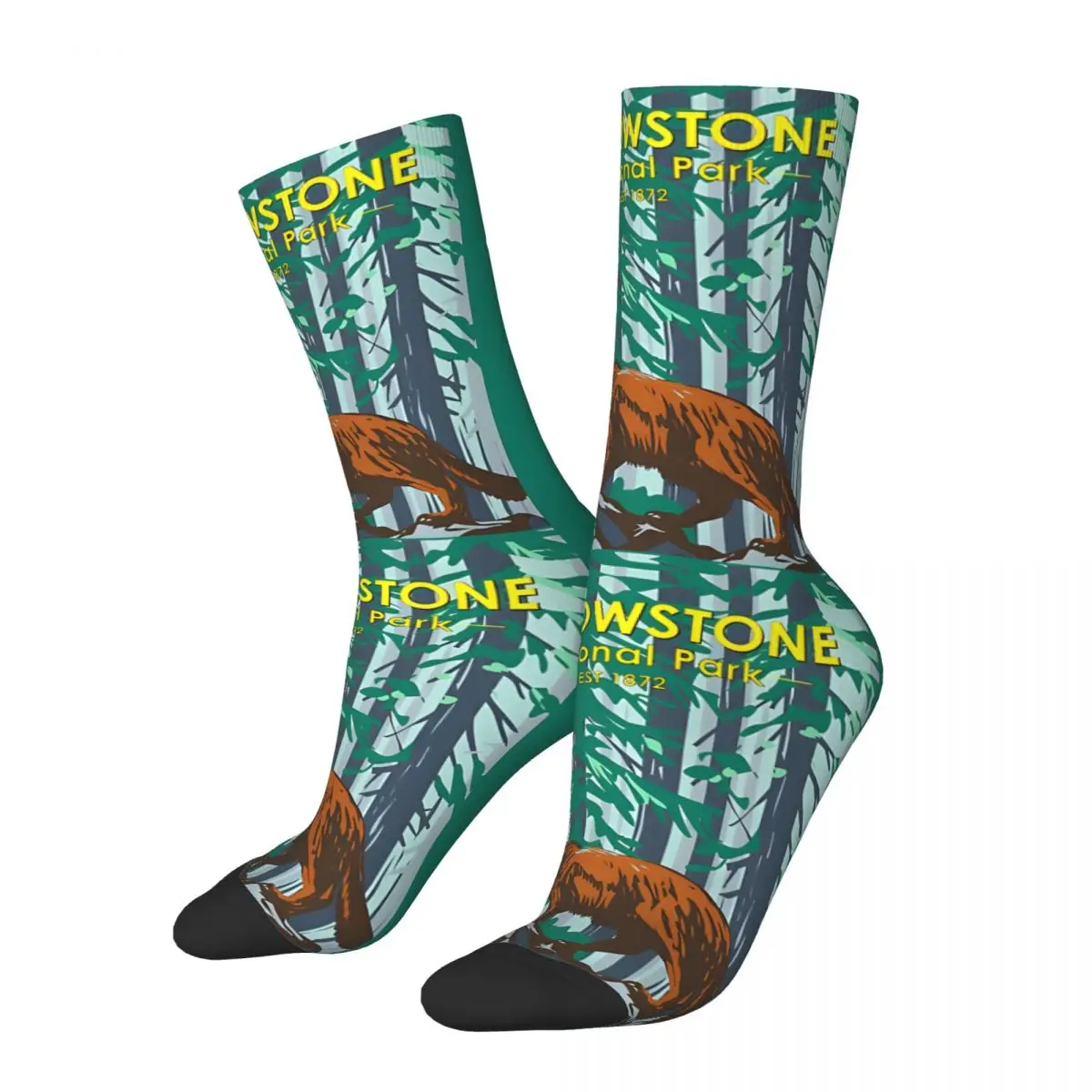 National Park Vintage Men's Socks Retro Harajuku Yellowstone Street Style Novelty Pattern Crew Sock