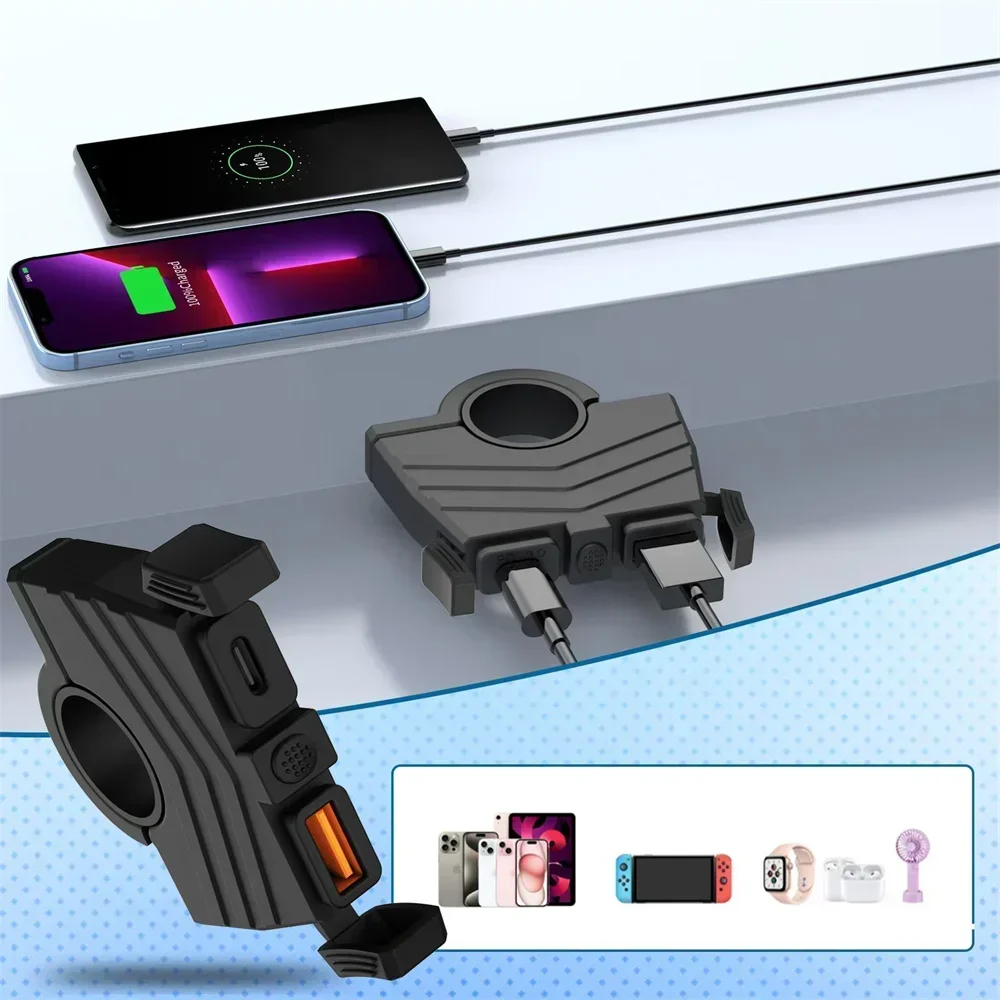 12V 48W PD+QC3.0 초슬림 오토바이 휴대폰 충전기 듀얼 포트 USB 타입 C 아울렛 고속 충전 온/오프 스위치 방수