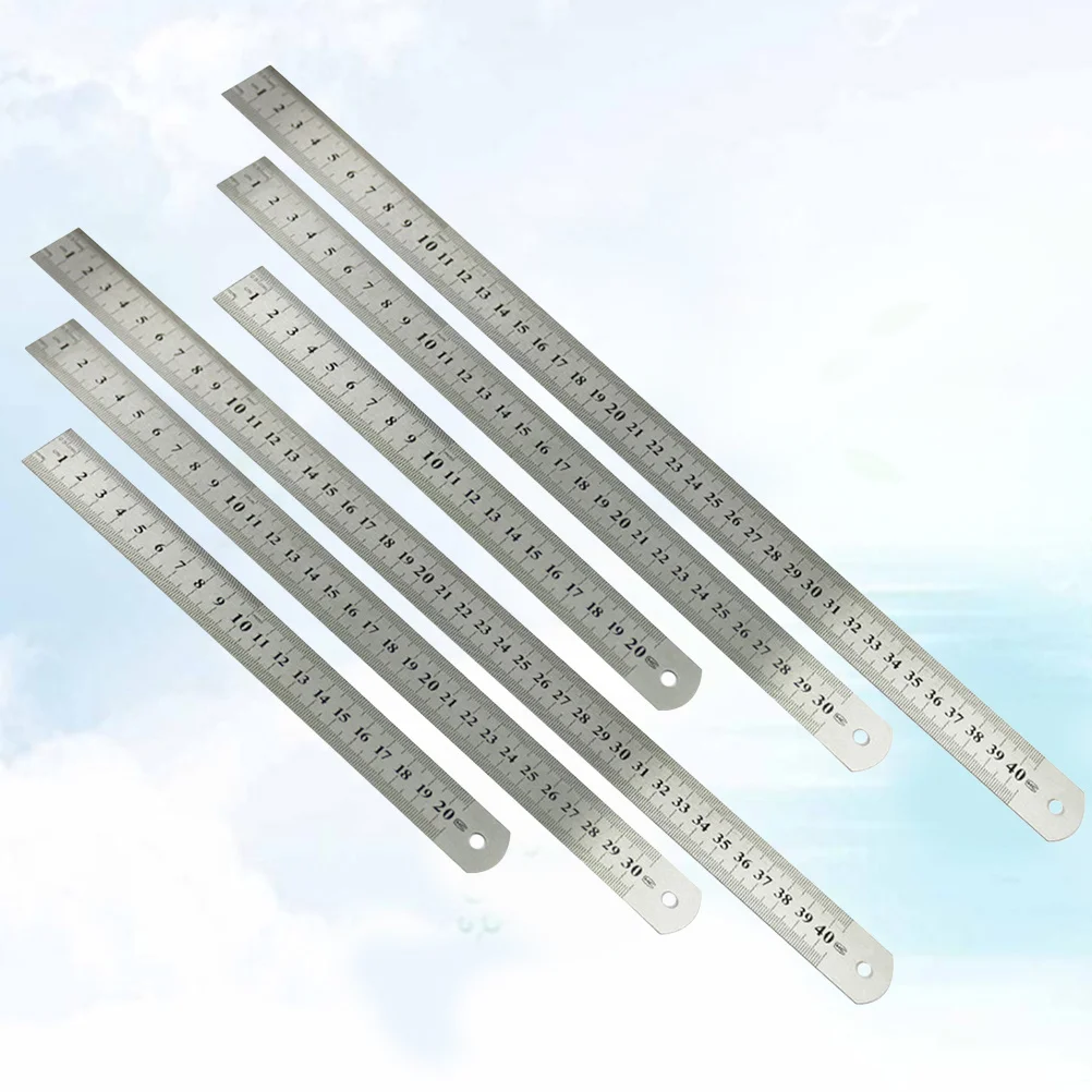 6 قطعة مساطر من الفولاذ المقاوم للصدأ مجموعة مسطرة معدنية للمدرسة الهندسية مكتب رسم دقيق مزدوج الجانب قياس 20 سنتيمتر 30 سنتيمتر 40 سنتيمتر #2