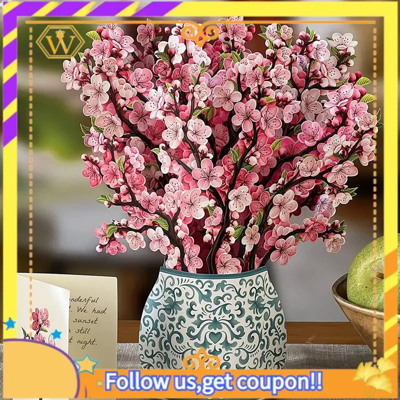 

Бумажные открытки, цветы вишни, в натуральную величину навсегда Букет цветов 3D всплывающие поздравительные открытки, прочные подарочные открытки на день рождения