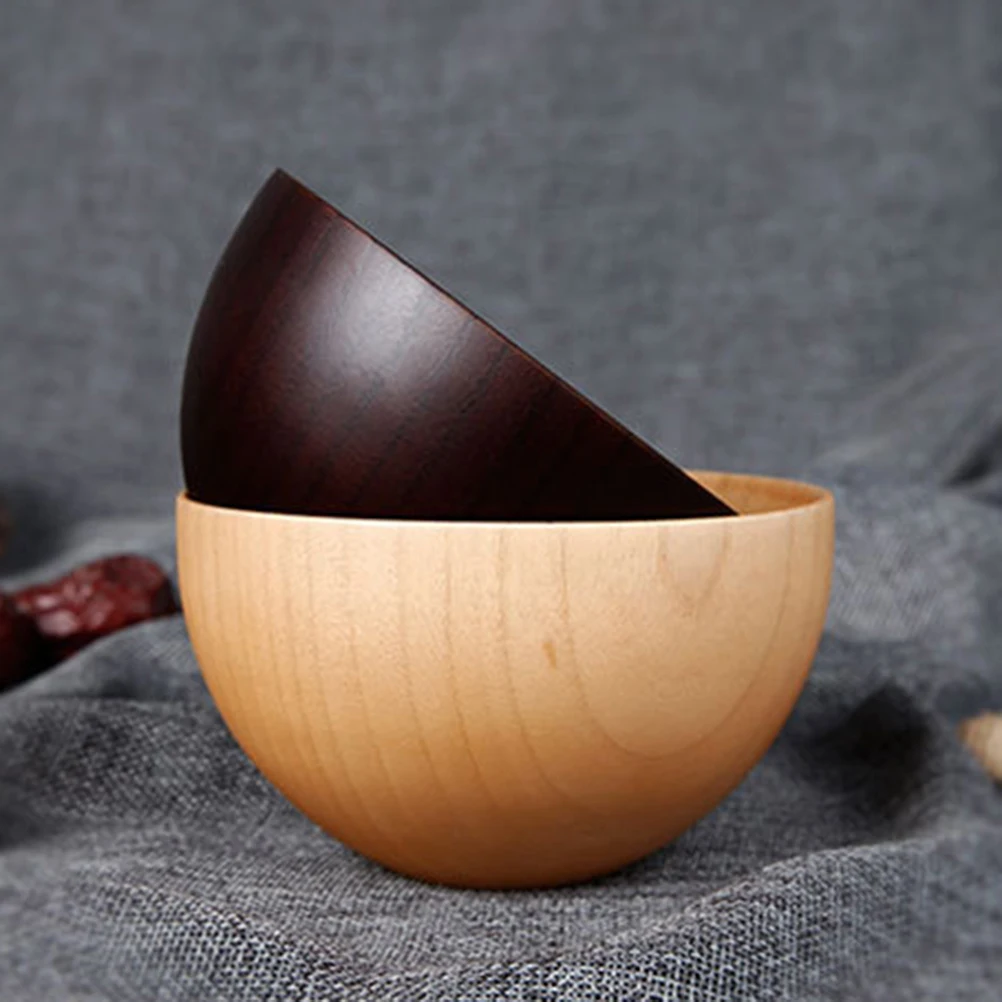 

2pcs Wooden Bowl Bamboo Food Container Smooth Surface Safe for Soup Cereal Noodle Rice Serving Dish Kitchen