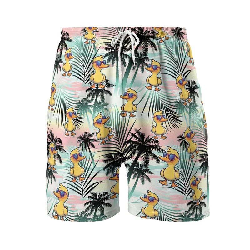 Niedliche Ente Cartoon Grafik Strand Shorts Aloha Junge Stämme Aloha Enten 3D-Druck kurze Hosen für Männer Kleidung Kawaii Tier Hose