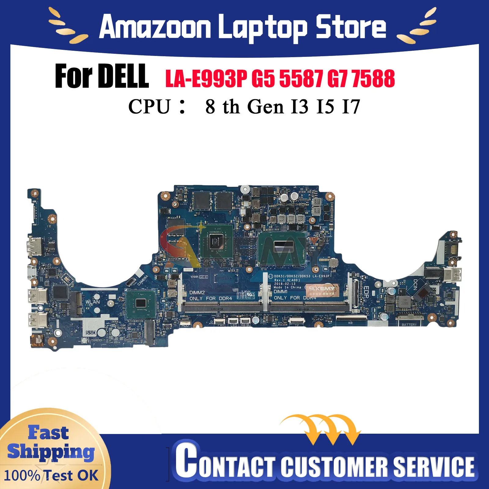 

Материнская плата ноутбука DELL Inspiron 15 7577 7570 G7 7588 G5 5587 7580 LA-E993P для процессора DELL, i5 i7, поддержка 100% протестирована, ОК