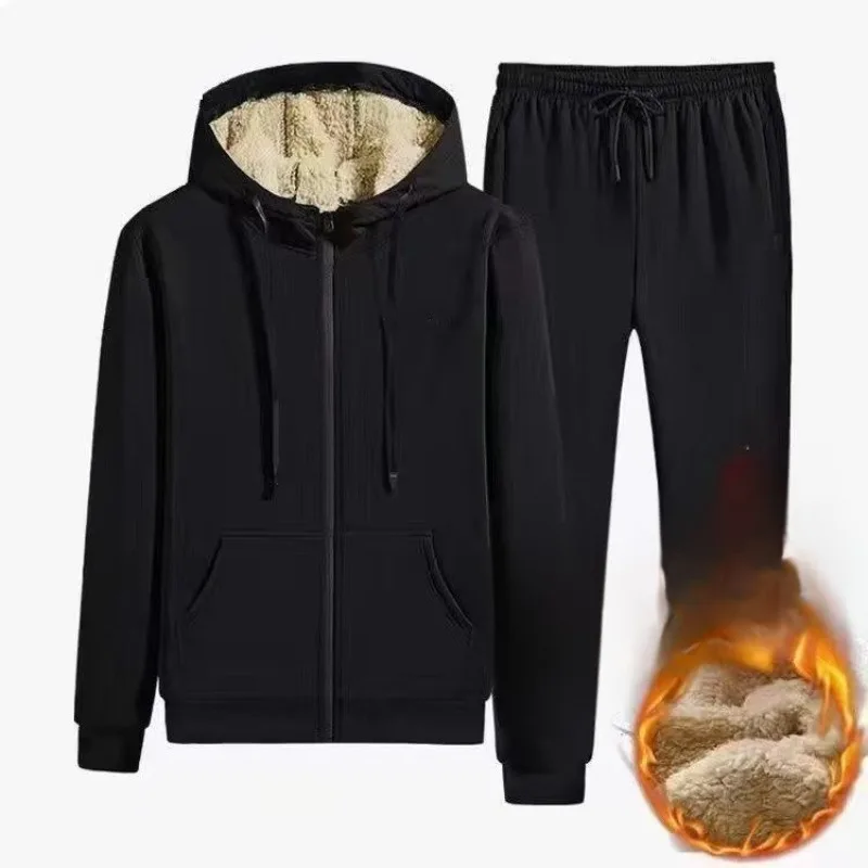 الرجال عادية كم طويل مقنع البلوز رياضية الخريف الشتاء جديد فضفاض 2-3 قطعة مجموعة رياضية الدافئة الصوف مبطن مطابقة الزي #2