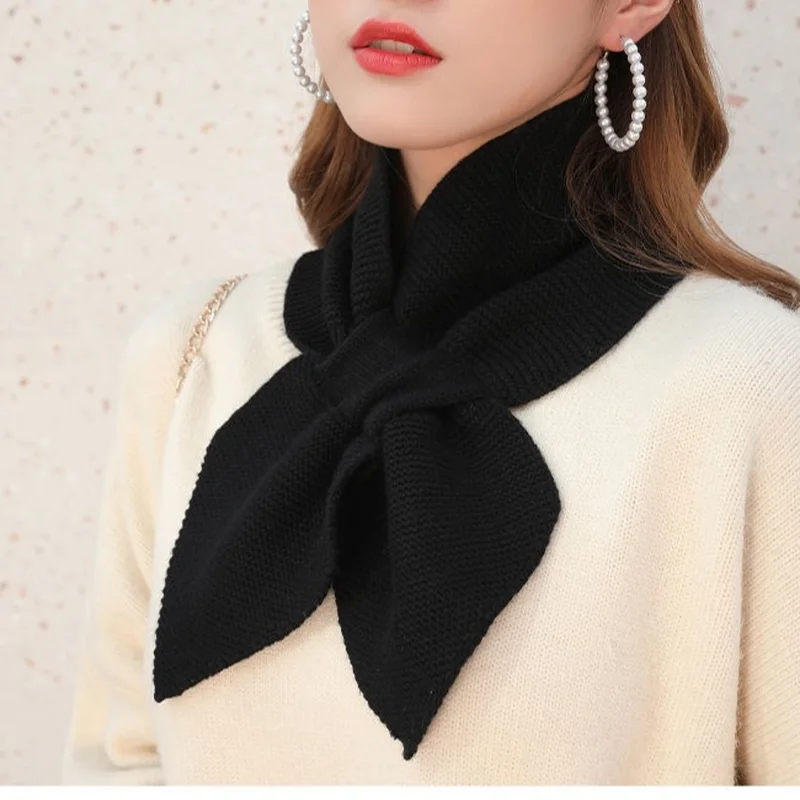 Autumn Winter Scarf Soft Neck Scarf Girls Knitted Sweater Bowtie Women Casual Cross Fishtail Scarf Straps Ladies Shawl