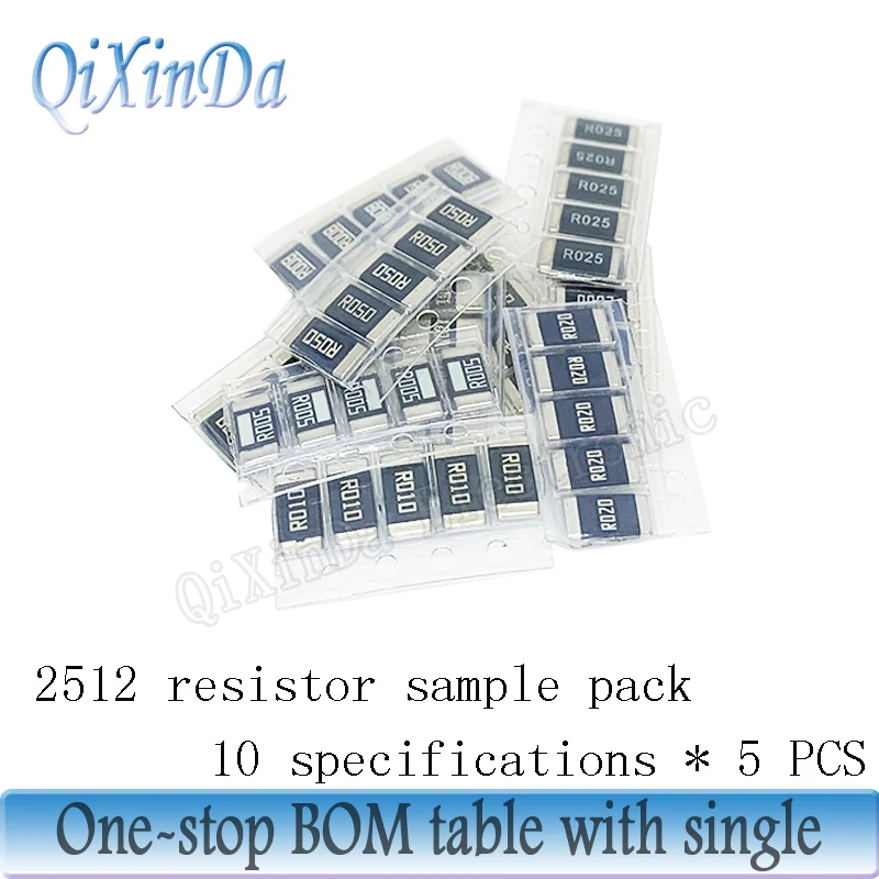 50PCS Alloy resistance 2512 SMD Resistor Samples kit ,10 kindsX5pcs=50pcs R001 R002 R005 R008 R010 R015 R020 R025 R050 R100