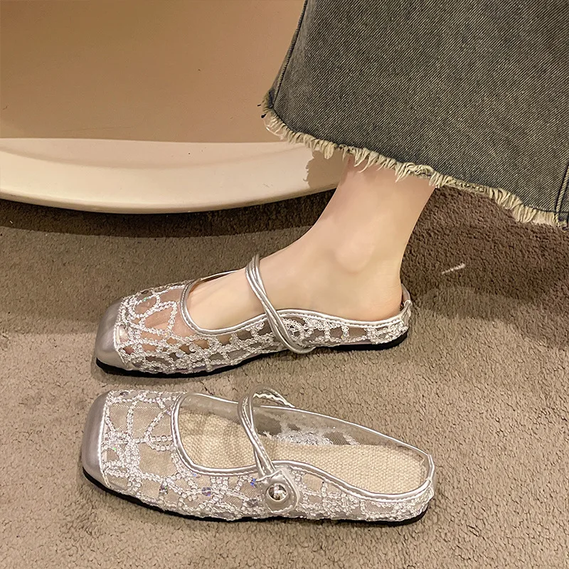 

Роскошные сабо со стразами, женские модные модные балетки на плоской подошве с круглым носком, уличная повседневная обувь Мэри Джейн на мягком плоском каблуке