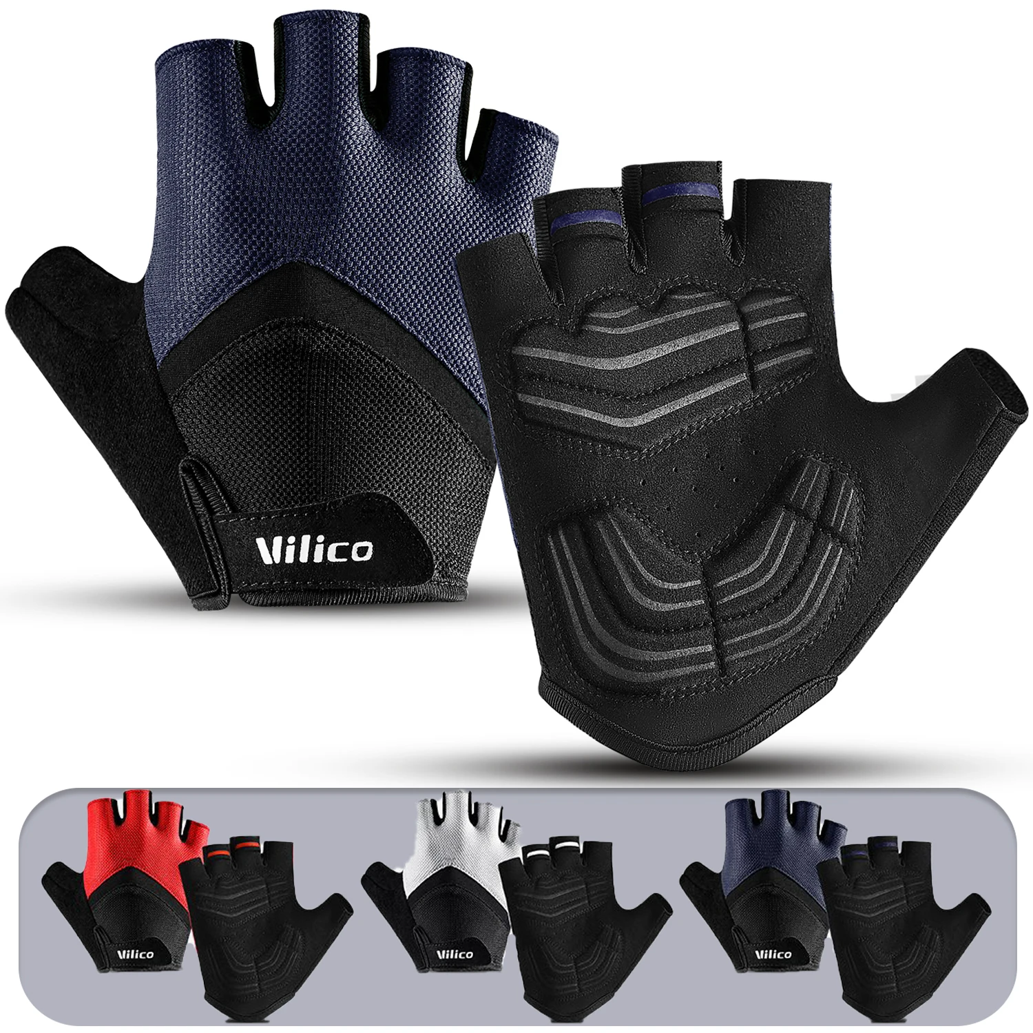 Guantes de ciclismo antideslizantes y absorbentes de golpes, guantes de dedo corto ultragruesos, resistentes al desgaste, transpirables para correr y Fitness
